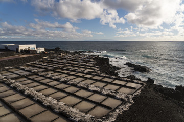 The Salinas de Fuencaliente at sunset (Salt fields of Fuencaliente) in the south of the island of...