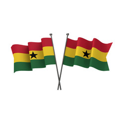 Ghana flags crossed isolated on a white background. 3D Rendering