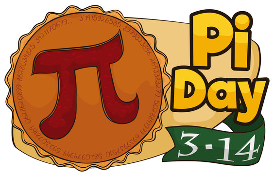 Delicious Pie with Sign and Ribbon for Pi Day Celebration, Vector Illustration