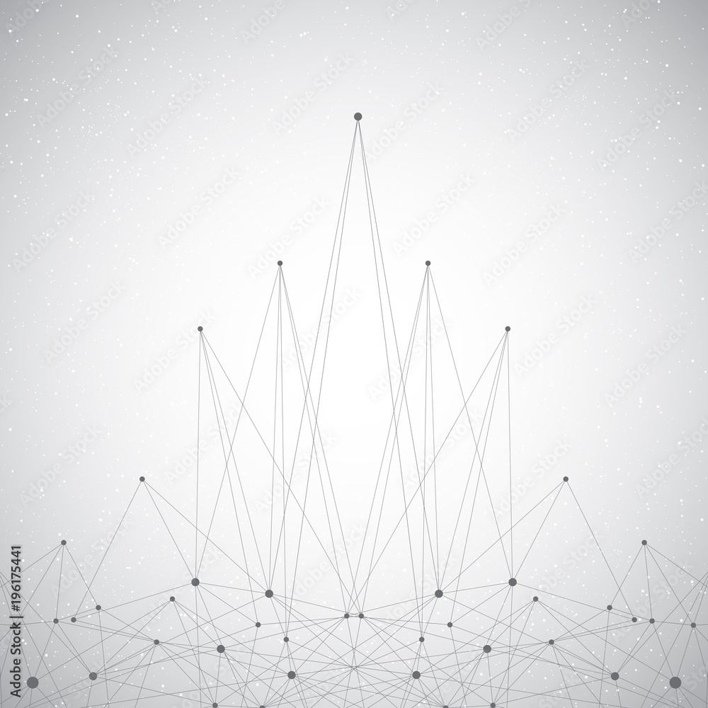 Poster technology grey background molecule and communication . connected lines with dots illustration