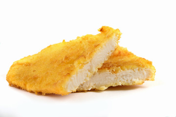 Fried fish fillet on white background