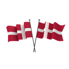 Denmark flags crossed isolated on a white background. 3D Rendering