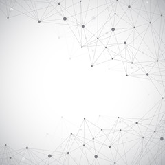 Geometric abstract grey illustration with connected lines and dots. Medicine, science, technology background for your design