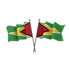 Guyana flags crossed isolated on a white background. 3D Rendering
