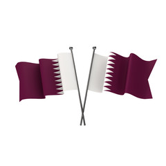 Qatar flags crossed isolated on a white background. 3D Rendering