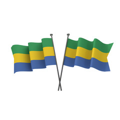 Gabon flags crossed isolated on a white background. 3D Rendering