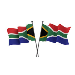 South Africa flags crossed isolated on a white background. 3D Rendering