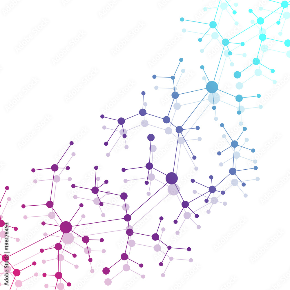 Aufkleber molecule and communication with connected dots and lines. dna molecule structure. graphic background