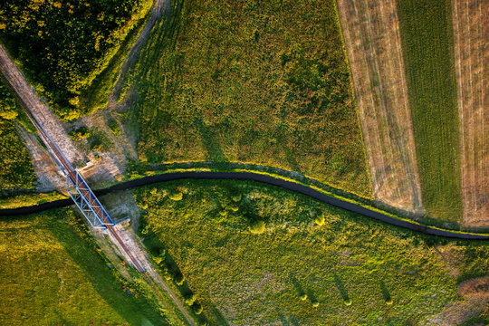 Aerial view of railroad tracks

