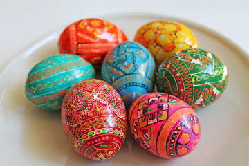Hand painted Easter eggs background. Traditional Czech easter eggs.