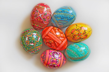 Hand painted Easter eggs background. Traditional Czech easter eggs.