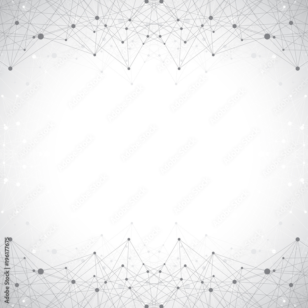 Poster Geometric grey background molecule and communication . Connected lines with dots. Abstract molecule illustration. Molecule composition for your design