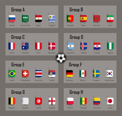 Soccer cup 2018 team group and national flags . Vector for international world championship tournament