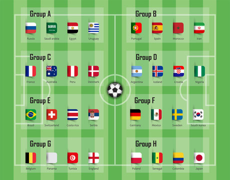 Soccer cup 2018 team group and national flags . Vector for international world championship tournament