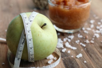 Green apple with smoothie