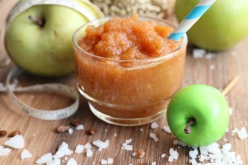 Green apple with smoothie