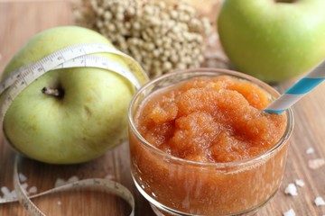 Green apple with smoothie