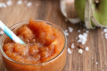 Green apple with smoothie