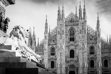 Aluminium Prints Monument Milan Duomo detail - black and white image