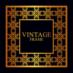 Fototapeta na wymiar Vintage golden border frame with retro ornamental pattern. Template for design. Vector illustration