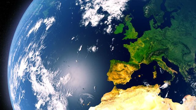 Spain and Portugal Map With Borders, View From Space, Earth Globe