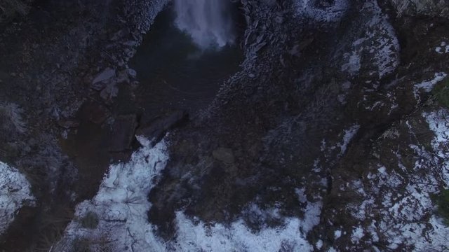 4k Aerial Snow Tennessee Waterfall 001 High Tilt Up