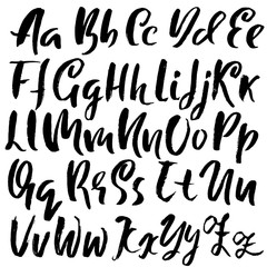 Handdrawn dry brush font. Modern brush lettering. Grunge style alphabet. Vector illustration.