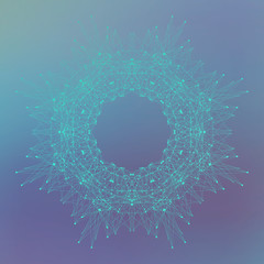 Naklejka premium Fractal element with connected lines and dots. Big data complex. Virtual background communication or particle compounds. Digital data visualization, minimal array. Lines plexus illustration.