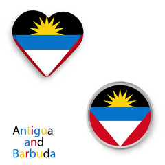 Heart and circle symbols with flag of Antigua and Barbuda.