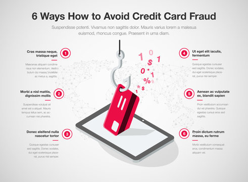 Simple Vector infographic for 6 ways how to avoid credit card fraud template isolated on light background. Easy to use for your website or presentation.