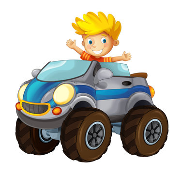 Cartoon small off road car - cabriolet on white background - illustration for children