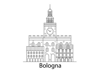 Fototapeta premium The city of Bologna. European houses. Different sizes and constructions. Old houses of Europe Flat vector in lines