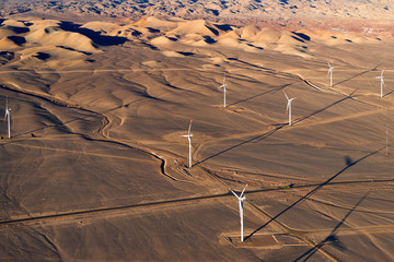 Aerial view of an Eolic park in the Atacama Desert outside the city of Calama, Chile