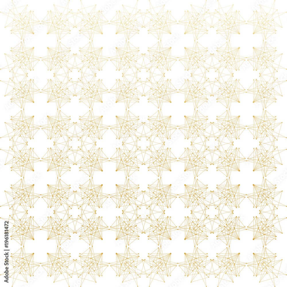 Aufkleber Geometric abstract background. Connected line and dots. Linear golden grid with circles in nodes. Reticulated gold monochrome texture illustration
