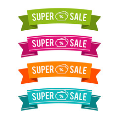 Colorful Super Sale ribbons. Eps10 Vector.