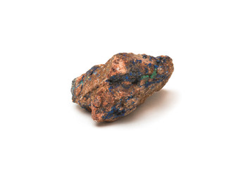 Azurite with malachite on the rock, isolated on white background