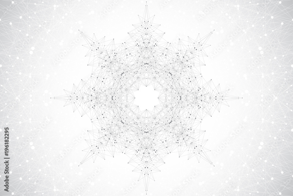 Poster geometric abstract with connected line and dots, radial graphics. minimalism chaotic background visu