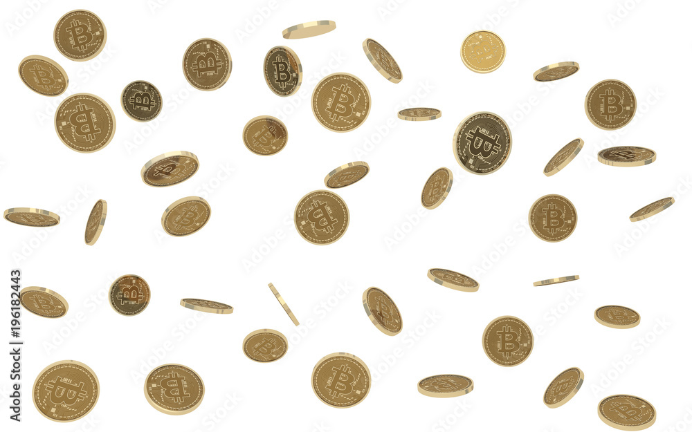 Poster bitcoins to hover in the air, 3d rendering on white background