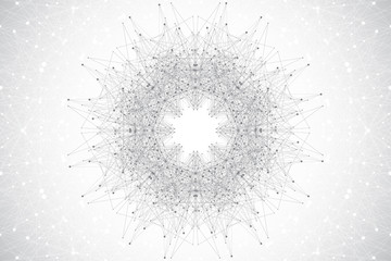 Geometric abstract round form with connected line and dots. Graphic composition for medicine, science, technology , chemistry, illustration