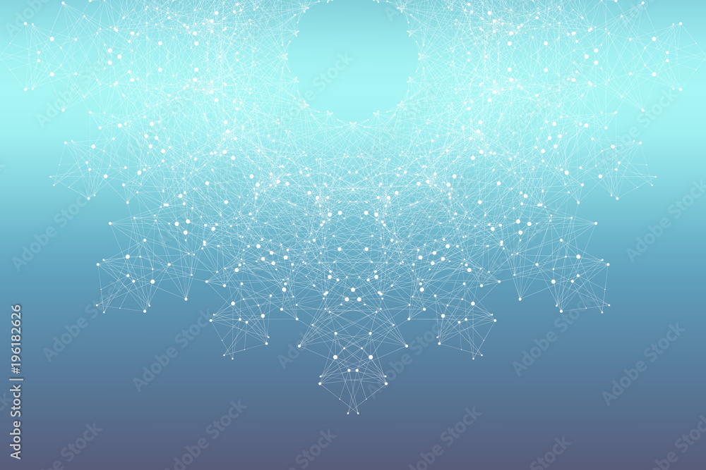 Poster geometric abstract with connected line and dots, radial graphics. minimalism chaotic background visu