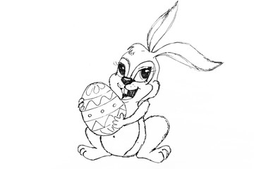 Easter rabbit drawn on paper. Happy easter