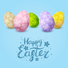 Easter card with color floral decorated eggs