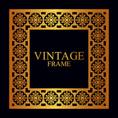 Vintage golden border frame with retro ornamental pattern. Template for design. Vector illustration