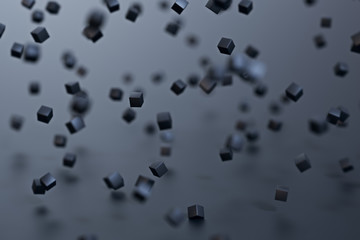 Abstract 3D Rendering of Flying Cubes.