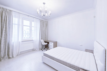 Fototapeta na wymiar Bedroom interior in white color modern house.