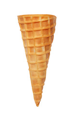 Empty ice cream waffle cone isolated on white background