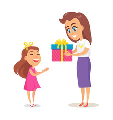 Mom Greets Daughter with Winter Holidays Vector