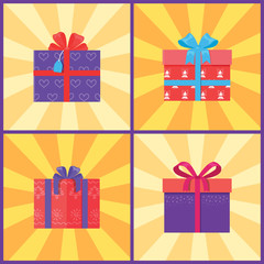 Set of Gift Boxes in Decorative Wrapping Vector