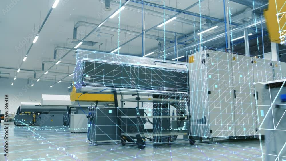 Poster the concept of: digitalization of information flow moving through the high-tech modern electronics m