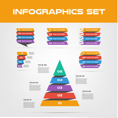 Shadow Ribbon Infographic Elements Collection - Business Vector Illustration in flat design style for presentation, booklet, website etc. Big set of Infographics.